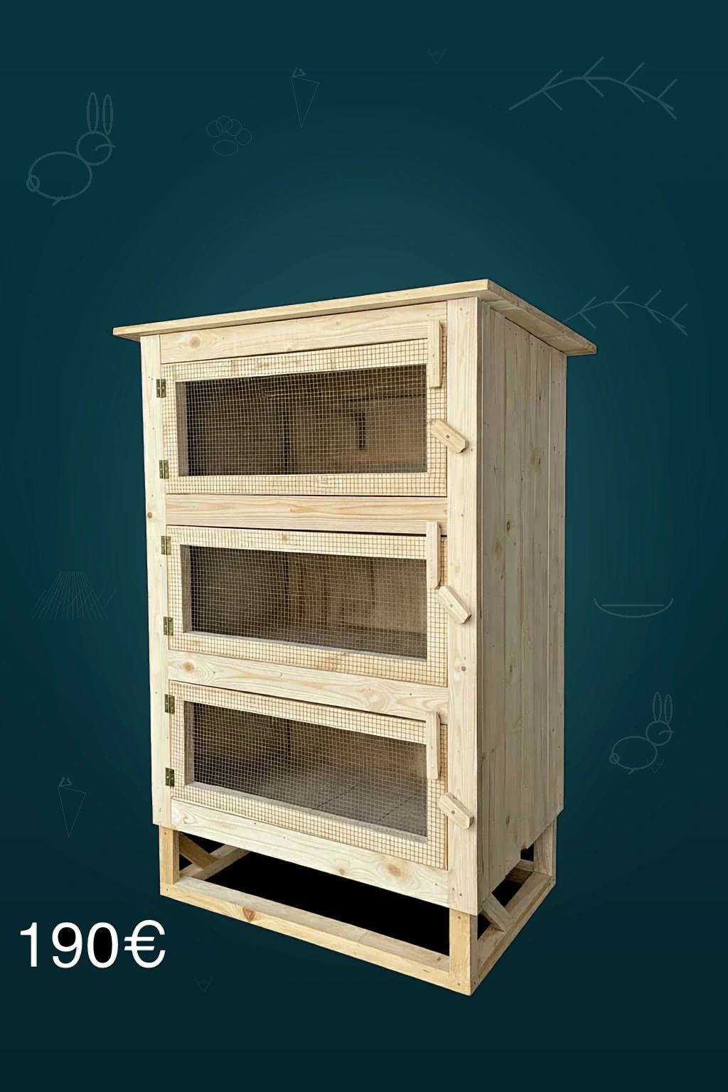 Vysoká trojboxová drevená králikáreň
